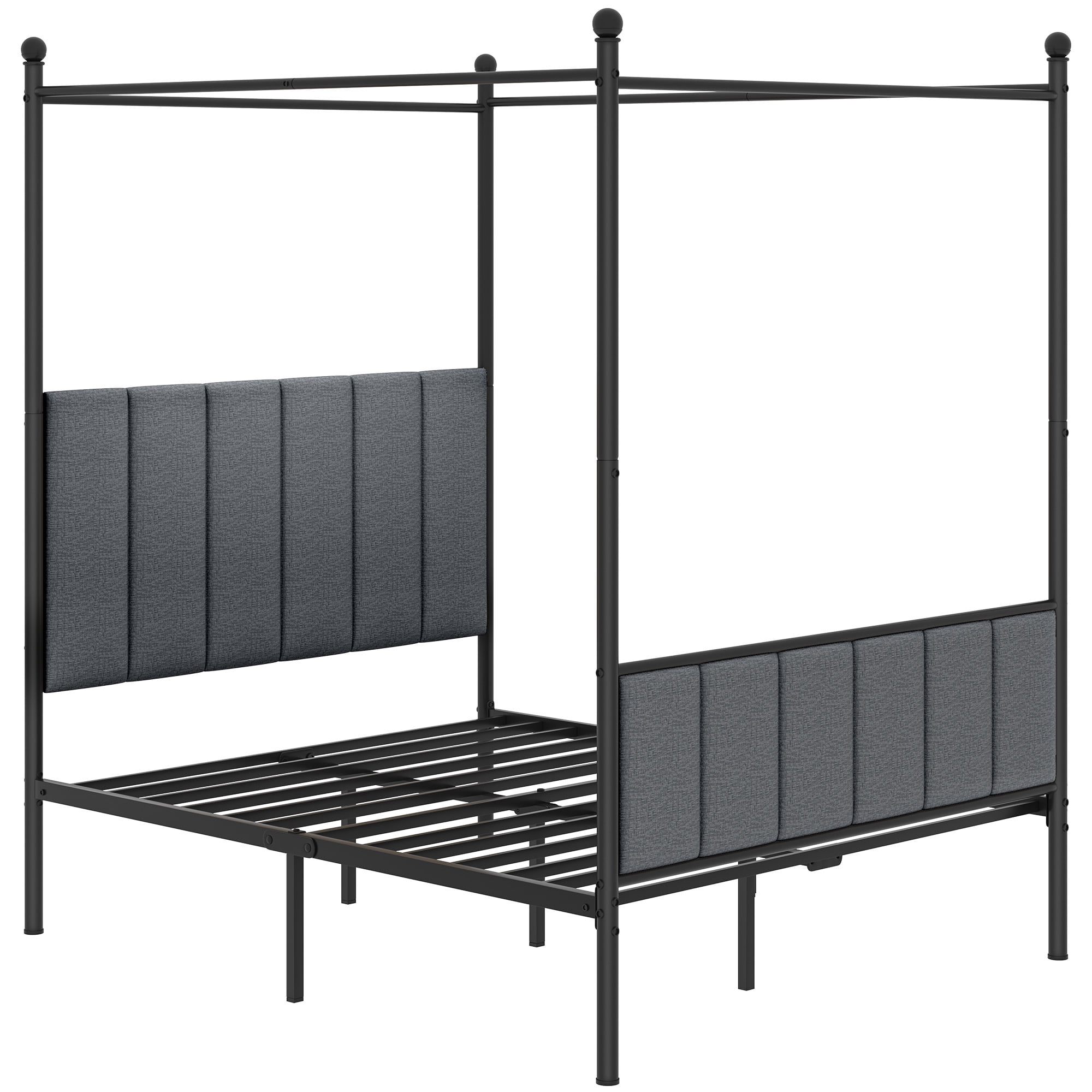 Dextrus Metal Canopy Bed Frame with Headboard Strong Metal Slat Support Mattress Foundation, No Box Spring Needed, Gray, Queen Size