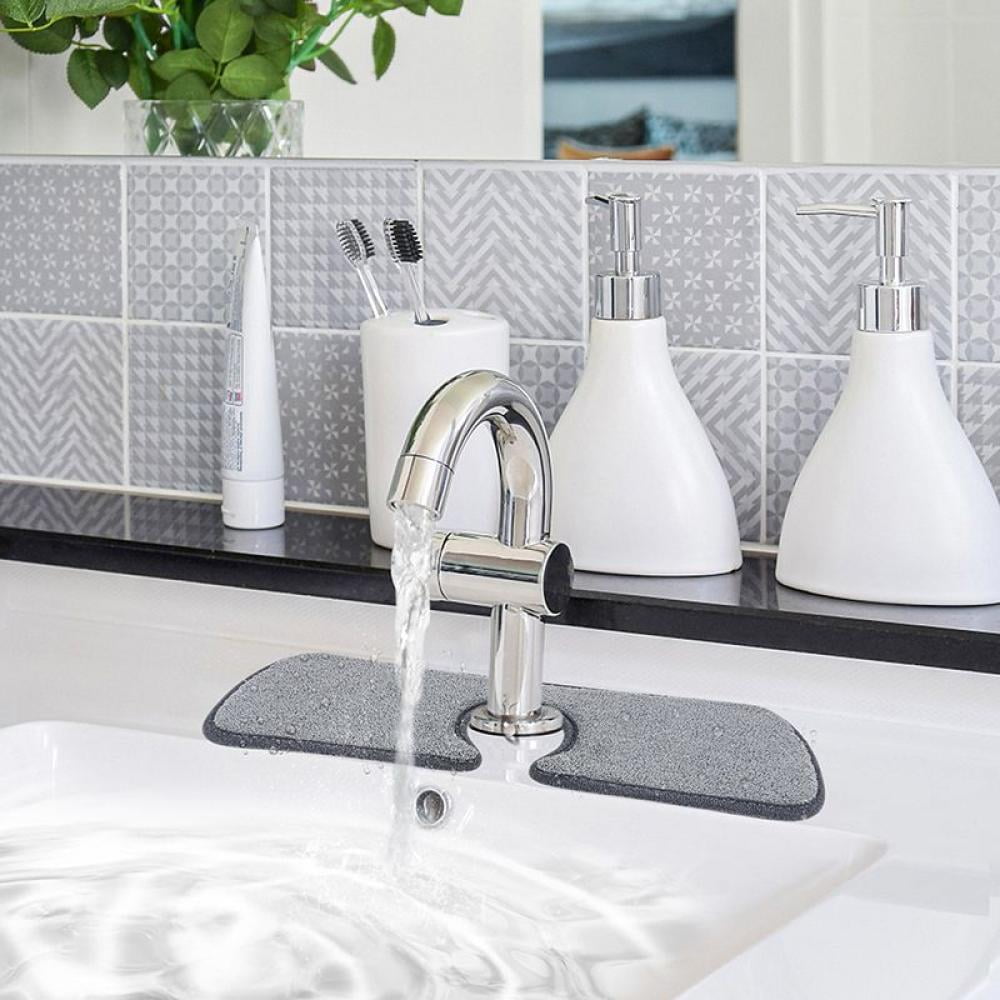 Silicone Sink Splash Guard Faucet Water Catcher Mat for Kitchen Bathroom White 2 PCS Sink Faucet Mat Farmhouse Sink Draining Pad Behind Faucet- Drying Mat for Countertop Bathroom 