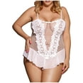 thumbnail image 5 of Lovskoo Women Plus Size Sleepwear Lace Cut Out See-Through Babydoll Strap Chemise Sleepwear Nightie White, 5 of 7