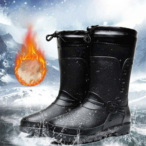 LSLJS Men's Mid-Calf Boots on Clearance, Men Short Tube Non-Slip Shoes Rain Boots Plush Warm Fishing Shoes