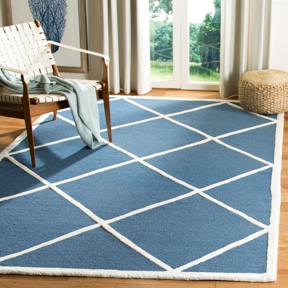 SAFAVIEH Cambridge Kennedy Geometric Wool Area Rug, Navy/Ivory, 3' x 5'
