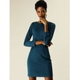 thumbnail image 2 of Vestido Lápiz Allegra K por Encima de la Rodilla Cuello Redondo cintura fruncida Mangas 3/4 para Mujeres Verde Azulado Oscuro XL, 2 of 6