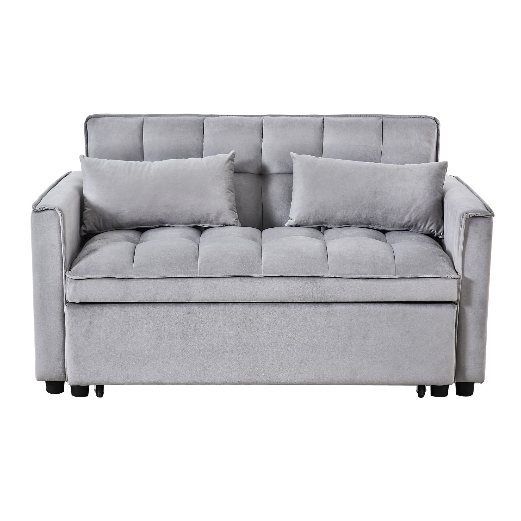 Gewnee 52.75" Convertible Sleeper Sofa Bed Adjustable Backrest with Pillows for Living Room Apartment.Light Grey