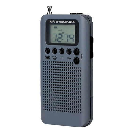 Portable AM/ Radio Clock, Clear Loudspeaker, Earphone , Time Display with Backlight, Battery Operated Or DC-5 gray, as described