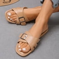 thumbnail image 6 of Domuza Sandals For Women 2026 Summer Flats Comfortable Wide Width Cute Slides Womens Casual Walking Beach PU Leather Shoes Camel 10（EU-43）, 6 of 7