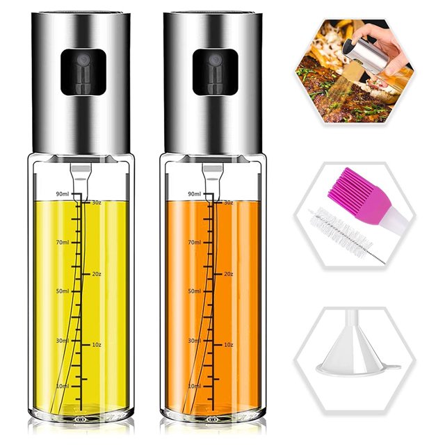 Pulverizador de aceite de vidrio, pulverizador multiusos, diseñado para una fácil limpieza y uso rellenable, material de calidad alimentaria, portátil para cocinar al aire libre, transparente para