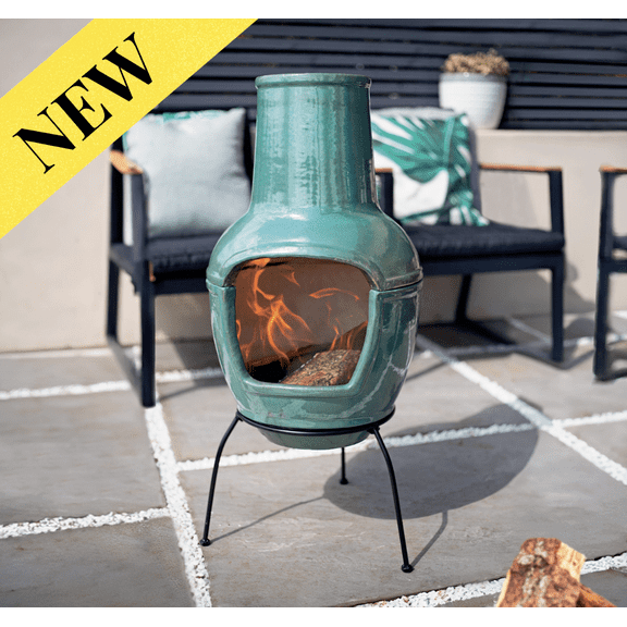 HR Garden Small Glazed Chiminea 15"x33"H w/Grate Latigo Green