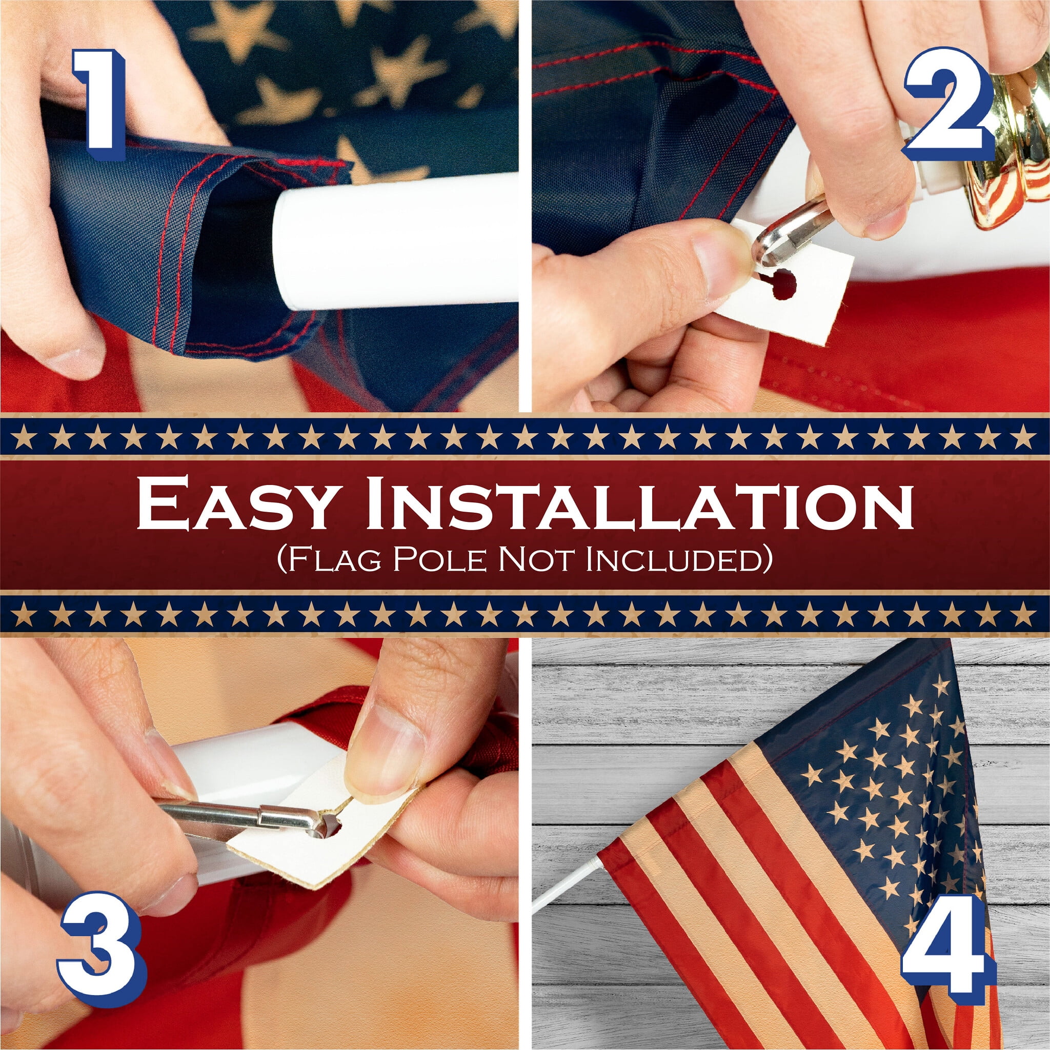 G128 - 3 Pack: American US USA Tea Stained Pole Sleeve Flag 3x5FT Embroidered Polyester