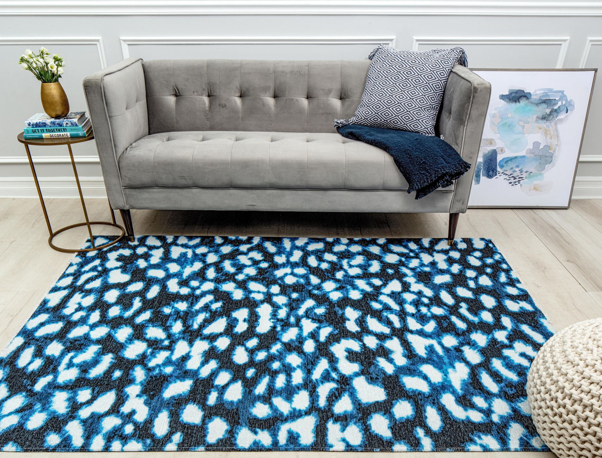 Isaac Mizrahi Serafina EO35A Soft Spot Geometric Contemporary Blue Area Rug, 2'7" x 4'