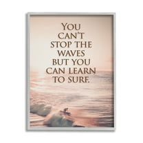 Stupell Industries Motivational Learn to Surf Landscape Painting Gray Framed Art Print Wall Art, 11 x 14