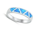 thumbnail image 4 of CHOOSE YOUR COLOR Modern Triangle Mosaic Ring Blue Simulated Opal .925 Sterling Silver Band CZ Female Size 5, 4 of 4