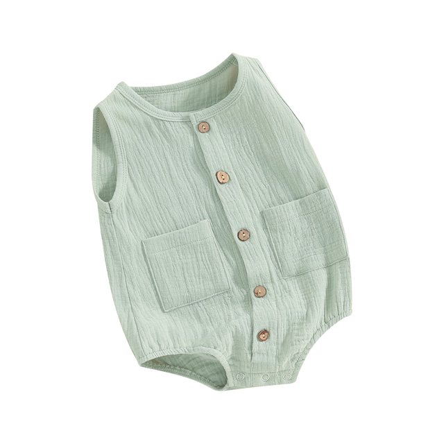EYIIYE Barboteuse Sans Manches pour Bébés Filles et Garçons 3M 6M 12M 18M Nouveau-Né Mignon Col Rond Combinaison Décontractée Été