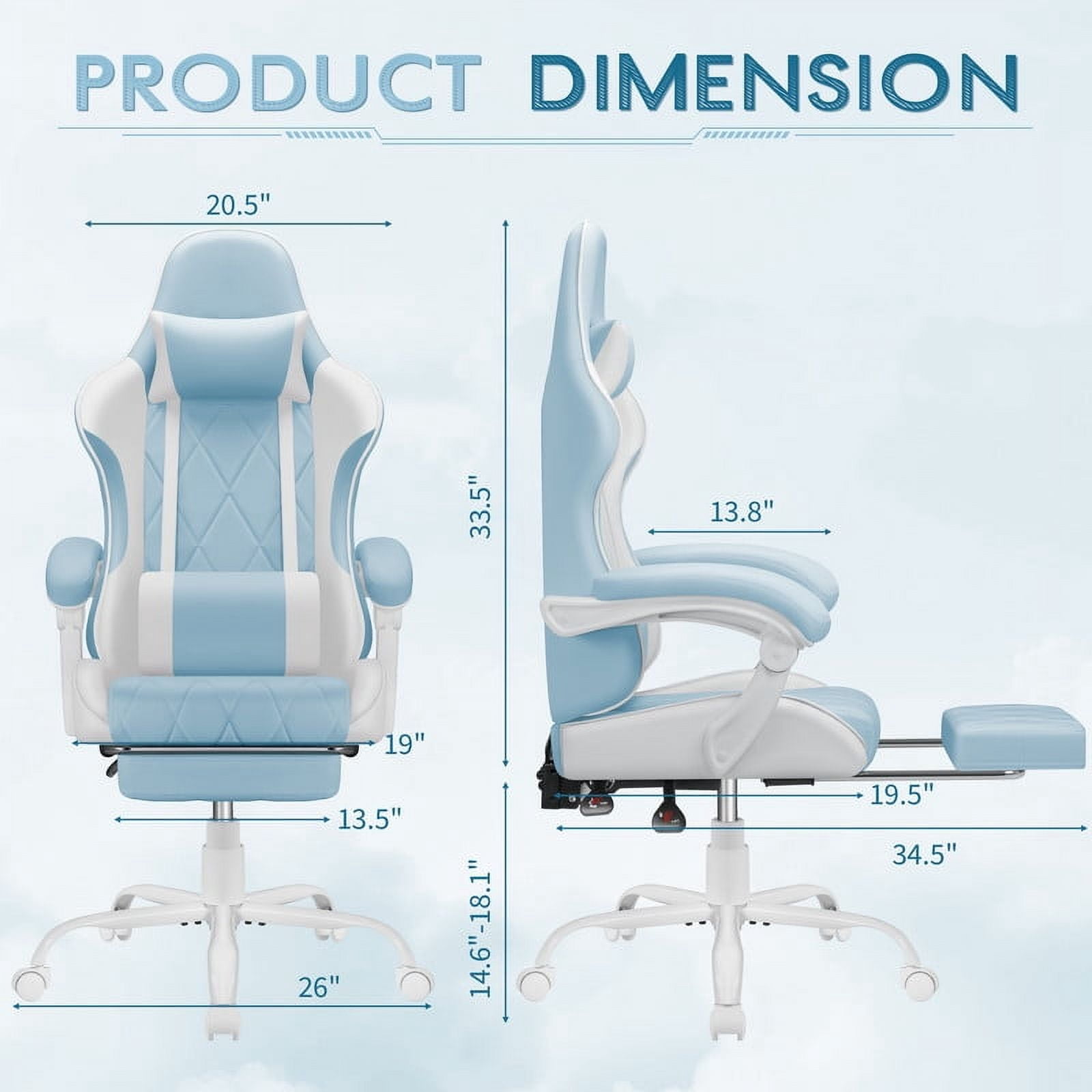 Homall Gaming Chair Massage Office Chair Computer Racing Chair High Back PU Leather Chair with Footrest, LightBlue
