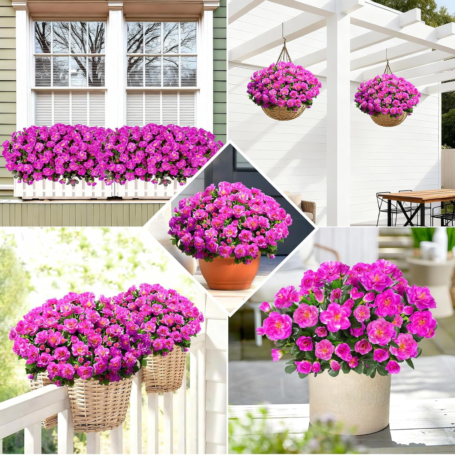 Yastouay 8 Large Bundles Artificial Camelia Flowers for Outdoors, UV Resistant Fake Flowers for Planter, Purple Outdoor Faux Plants for Garden Balcony Yard Porch
