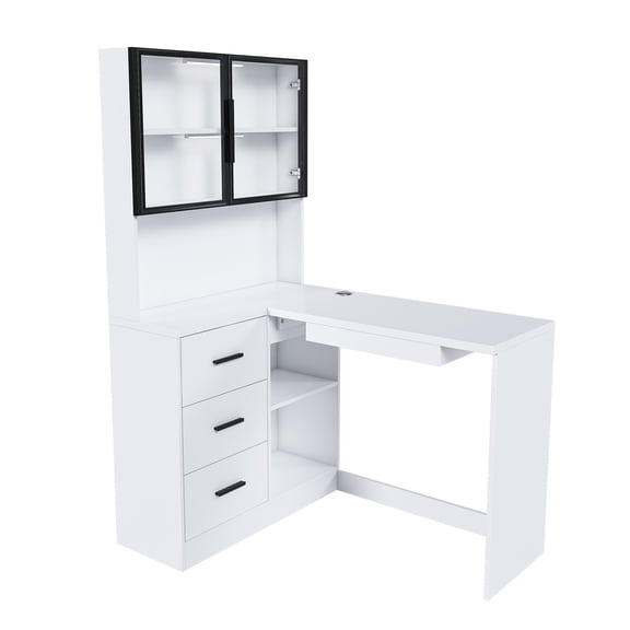 Glass Computer Desk LED Lights USB Ports Keyboard Tray