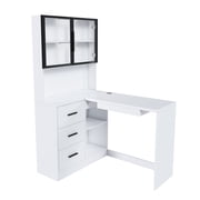 Corner L-Shaped Computer Desk With Glass Cabinets & Built-in LED Lights, USB Charging Ports & Keyboard Tray, Wooden Desk With Hutch And Drawers For Home&office.
