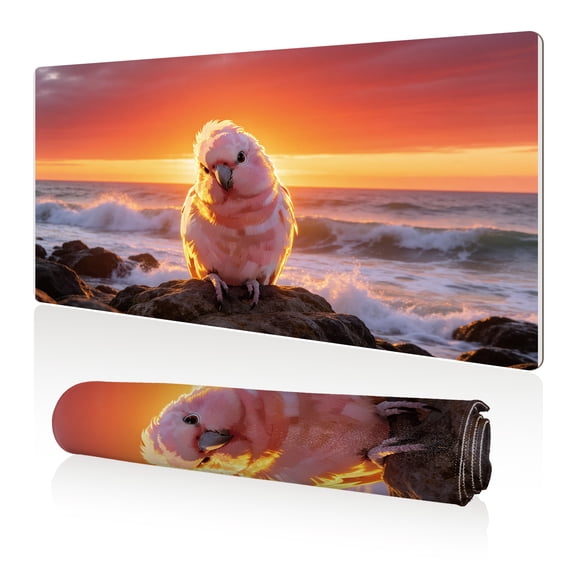 LIVEKEY XXL Gaming Mouse Pad 80x40cm Pink Cockatoo Sunset Seaside Art Non Slip Rubber Base Stitched Edges Durable Easy Clean Full Desk Mat for PC Gaming and Office Work