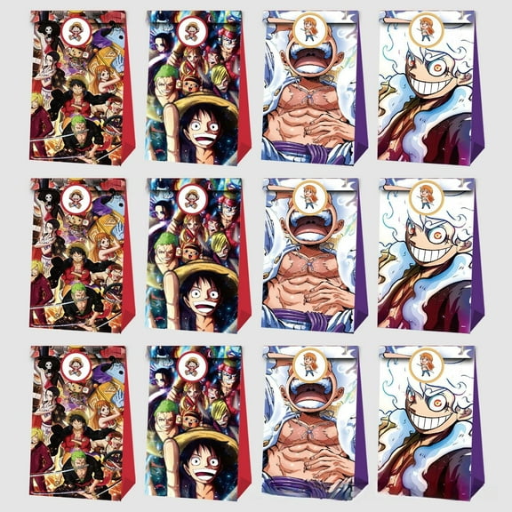 24 PCS One Piece Party Favor Candy Bags for Alice in Wonderland Themed Birthday Supplies Decor,Kids Birthday Game Party Kraft Paper Goodie Gift Bag Decorations