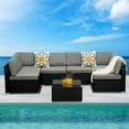 thumbnail image 6 of Cozyhom Outdoor Patio Furniture Set,7 Pieces Black Rattan Gray Cushion Conversation Couch with Coffee Table, 6 of 7