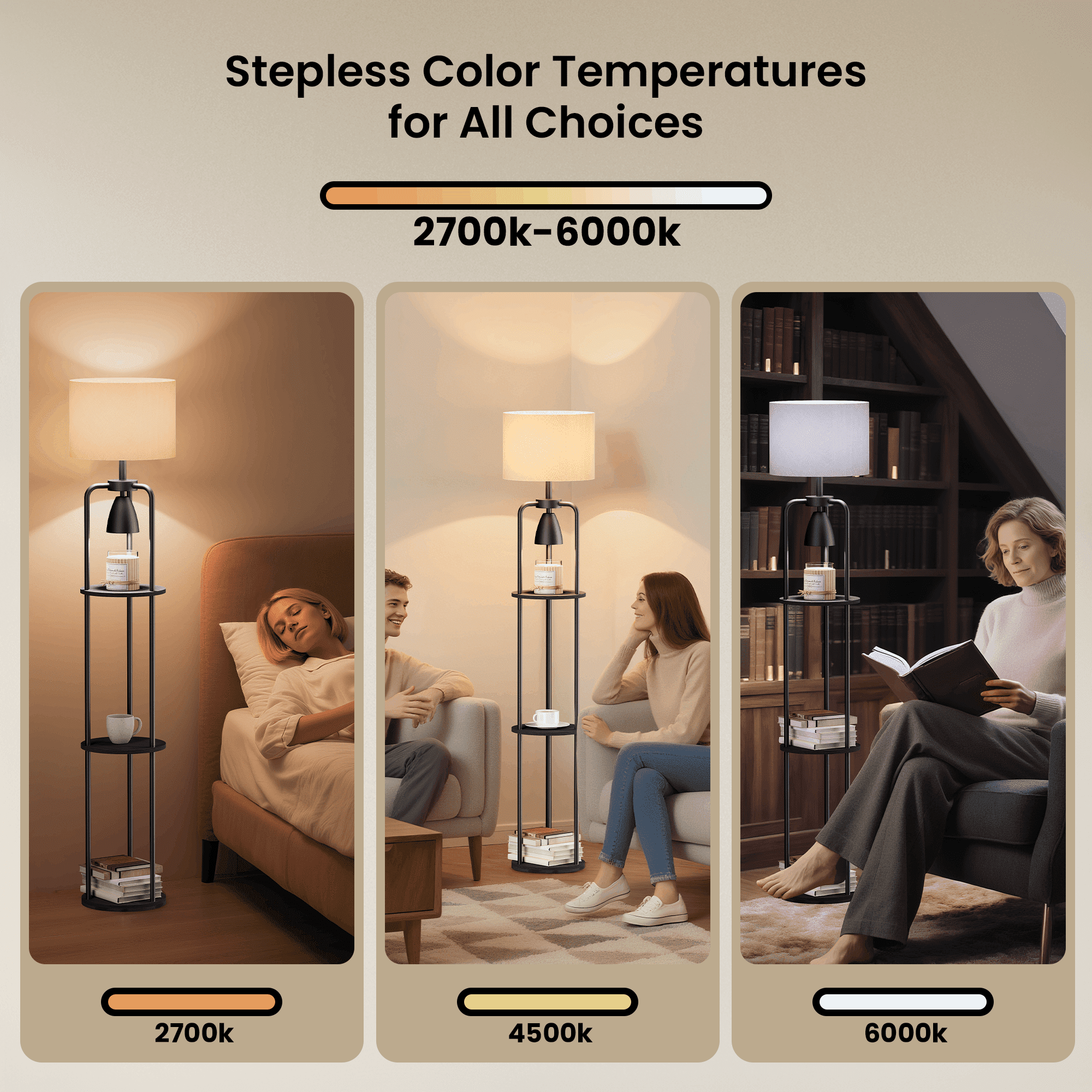 HadinEEon Floor Lamp with Candle Lamp Warmer, 2 in 1 Modern Floor Lamp with Shelves for Living Room Bedroom