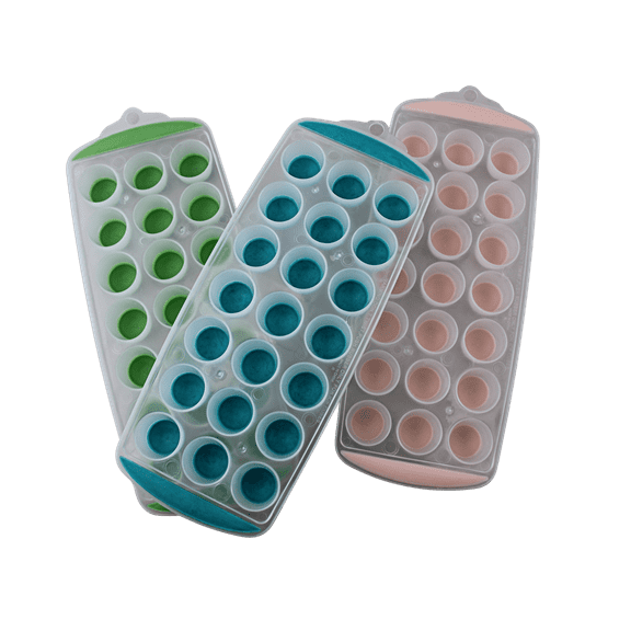 Set of 3 Easy Push Pop-Out Round Mini Ice Cube Trays with Flexible Silicone Bottom, Assorted Colors