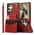 thumbnail image 7 of for Samsung Galaxy S23 Ultra Wallet Case with Card Slots, Hand Wrist Strap Rotate Ring Design, Finger Grip Ring PU Leather Magnetic Button Shockproof Purse Phone Cover for Galaxy S23 Ultra, Red, 7 of 7