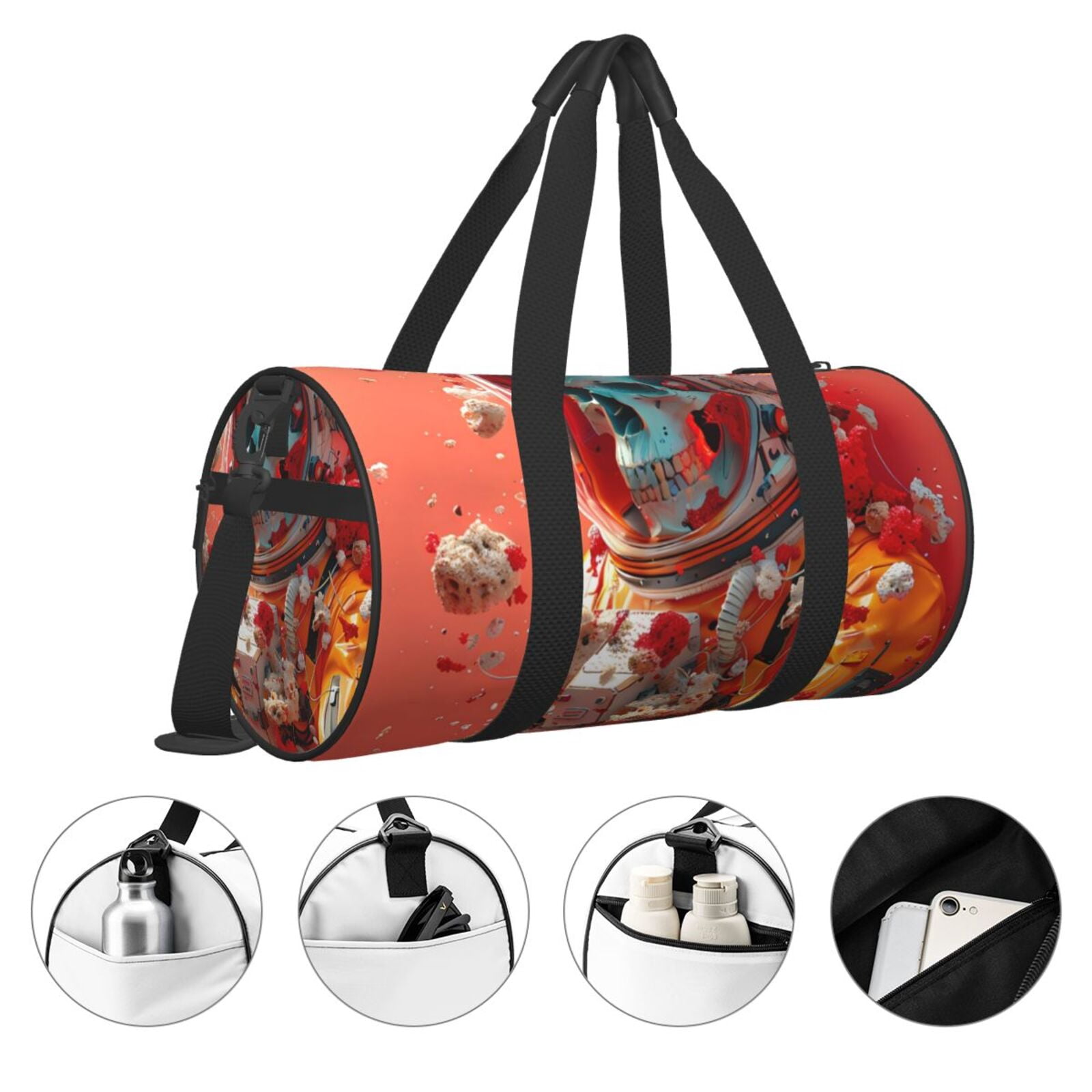 Vsdgher Space Skeleton Art 45L Foldable Duffel Bag, Sports Gym Bag,Overnight Bag, Portable Weekender Bag for Airplanes