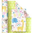 thumbnail image 2 of Reversible Baby Shower Wrapping Paper - Mini Roll 17 Inch x 33 Feet Animals & New Design for Neutral Shower, Boys Girls Kids Birthday, 2 of 4