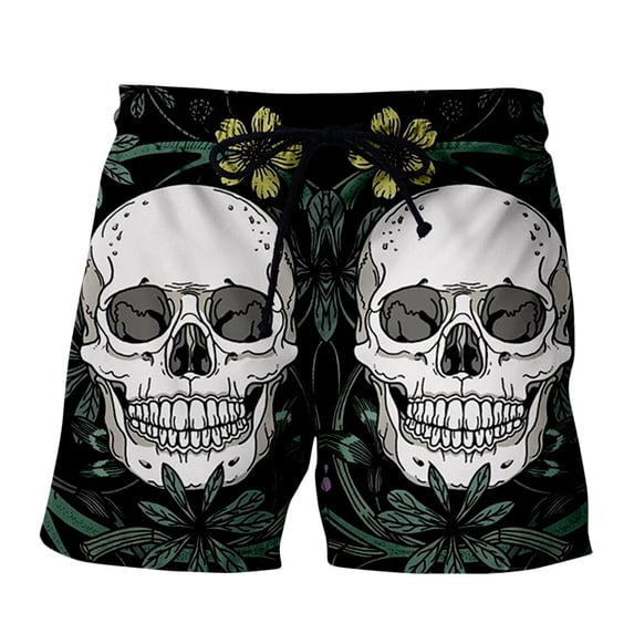 Casual Mens Skeleton Skull Swim Trunks Quick Dry Printed Beach Shorts Summer Boardshorts