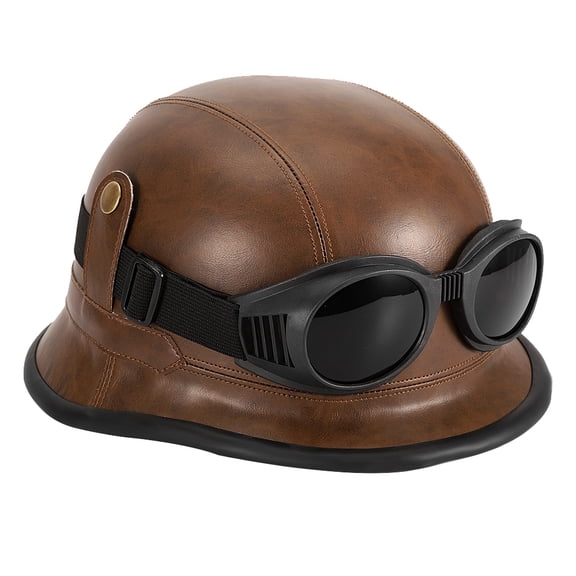 Vintage Brown Protective Safety Helmet for Motorcycle Riders with Glasses - Unisex Design