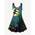 thumbnail image 1 of Rosegal Women's Crisscross Skulls Witch Printed Halloween Dress, 1 of 5