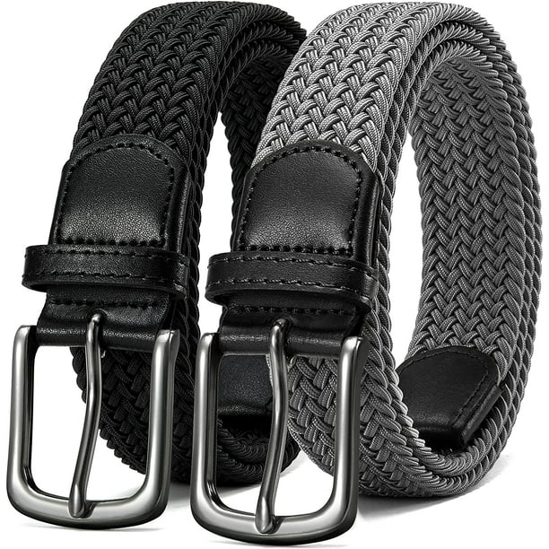 Stretch Braided Golf Belt 2 Pack, Mens Casual Woven Elastic Belt