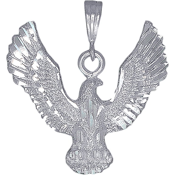 Sterling Silver Eagle Charm Pendant Necklace with Diamond Cut Finish and 24 Inch Figaro Chain