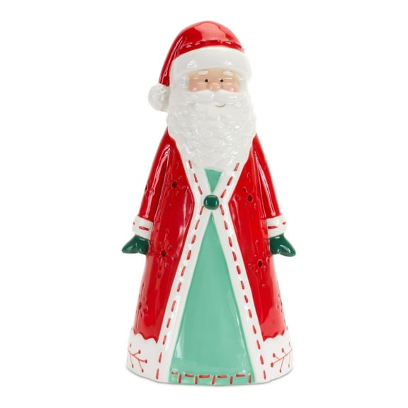 Santa Tea Light Holder - Ceramic Christmas Candle Holder - Holiday Home Decor - 10.25 Inch