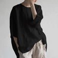 thumbnail image 1 of Blusa vintage de lino y algod贸n de verano para mujer, camiseta de media manga con cuello redondo Irfora  Negro/Extragrande, 1 of 7