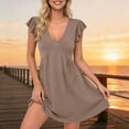 thumbnail image 4 of Levmjia Womens Casual Dress Fashion V-Neck Pleated Solid Color Polyester Fall Fashion Work Office Daily Wear Comfortable Stretchy, 4 of 5