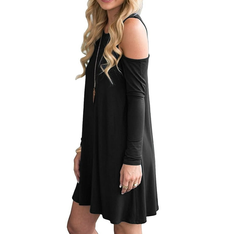 Cold Shoulder Tunic Top Swing Dress Loose Casual with