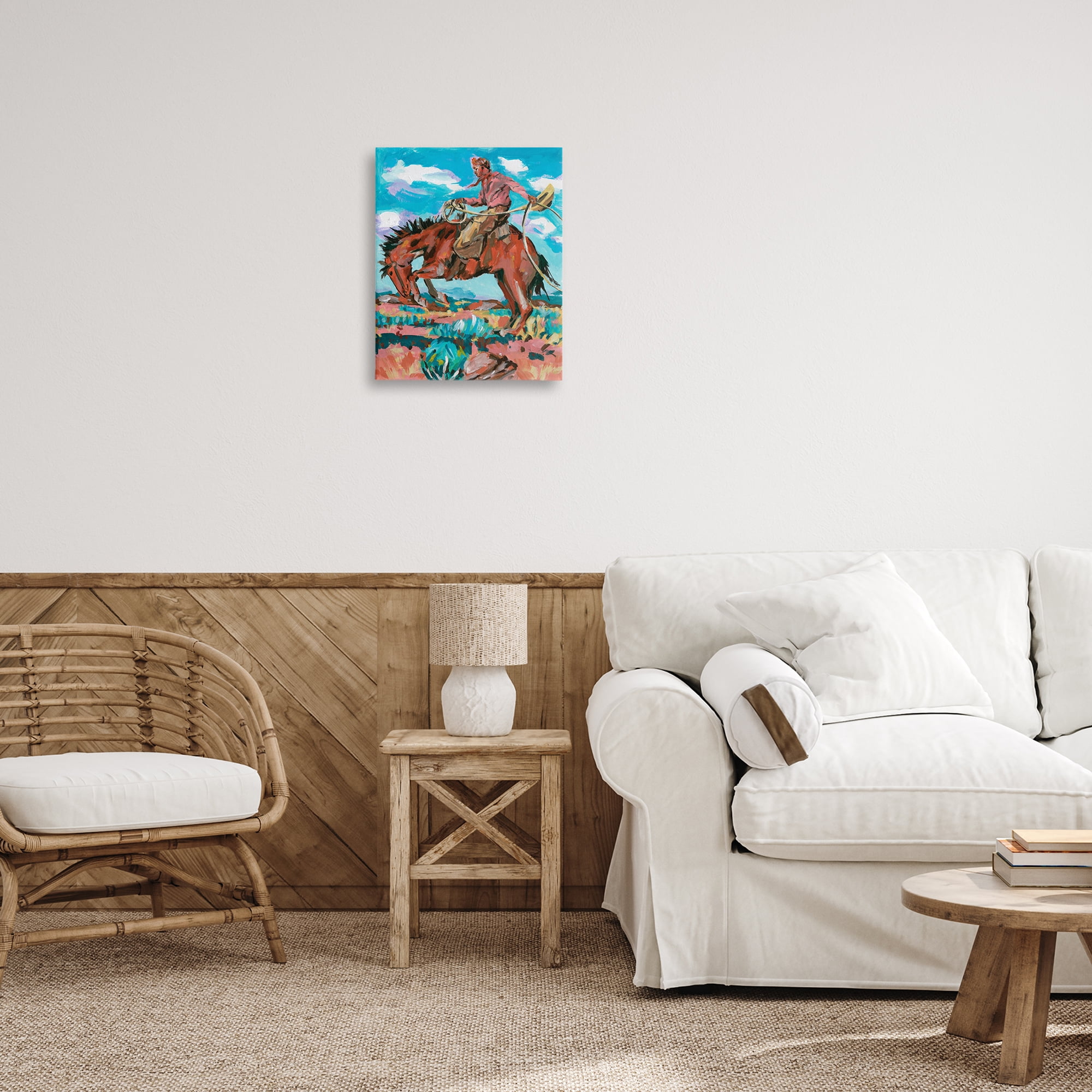 Stupell Industries Lassoing Cowboy Scene Animals Painting Wrapped Canvas Art Print Wall Art, 16 x 20