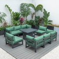 thumbnail image 3 of LeisureMod Chelsea 9-Piece Outdoor Patio Sectional with Fire Pit Table Black Aluminum with Green Cushions, 3 of 15