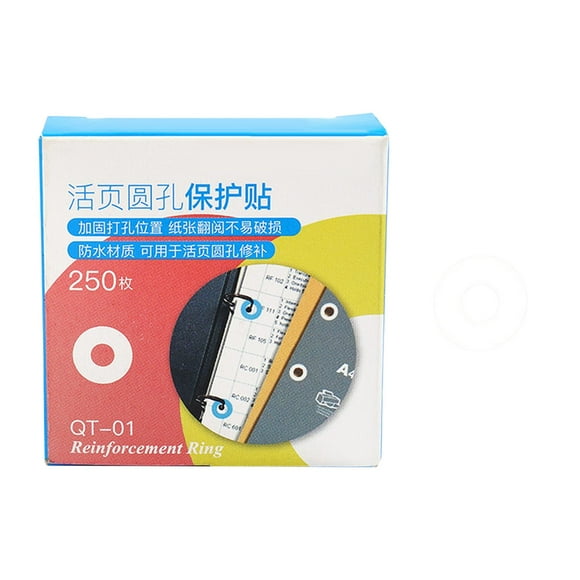 250x pegatinas de refuerzo de agujeros, etiquetas de refuerzo de perforadoras para carpeta de hojas de papel, página de autopegamento para cuadernos , Claro