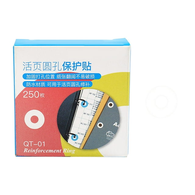 250x pegatinas de refuerzo de agujeros, etiquetas de refuerzo de perforadoras para carpeta de hojas de papel, página de autopegamento para cuadernos , Claro