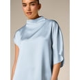 thumbnail image 5 of Blue Asymmetrical Drape Mini Dress With High Mock Neck And Short Sleeves Elegant Evening Guest Wear, 5 of 5