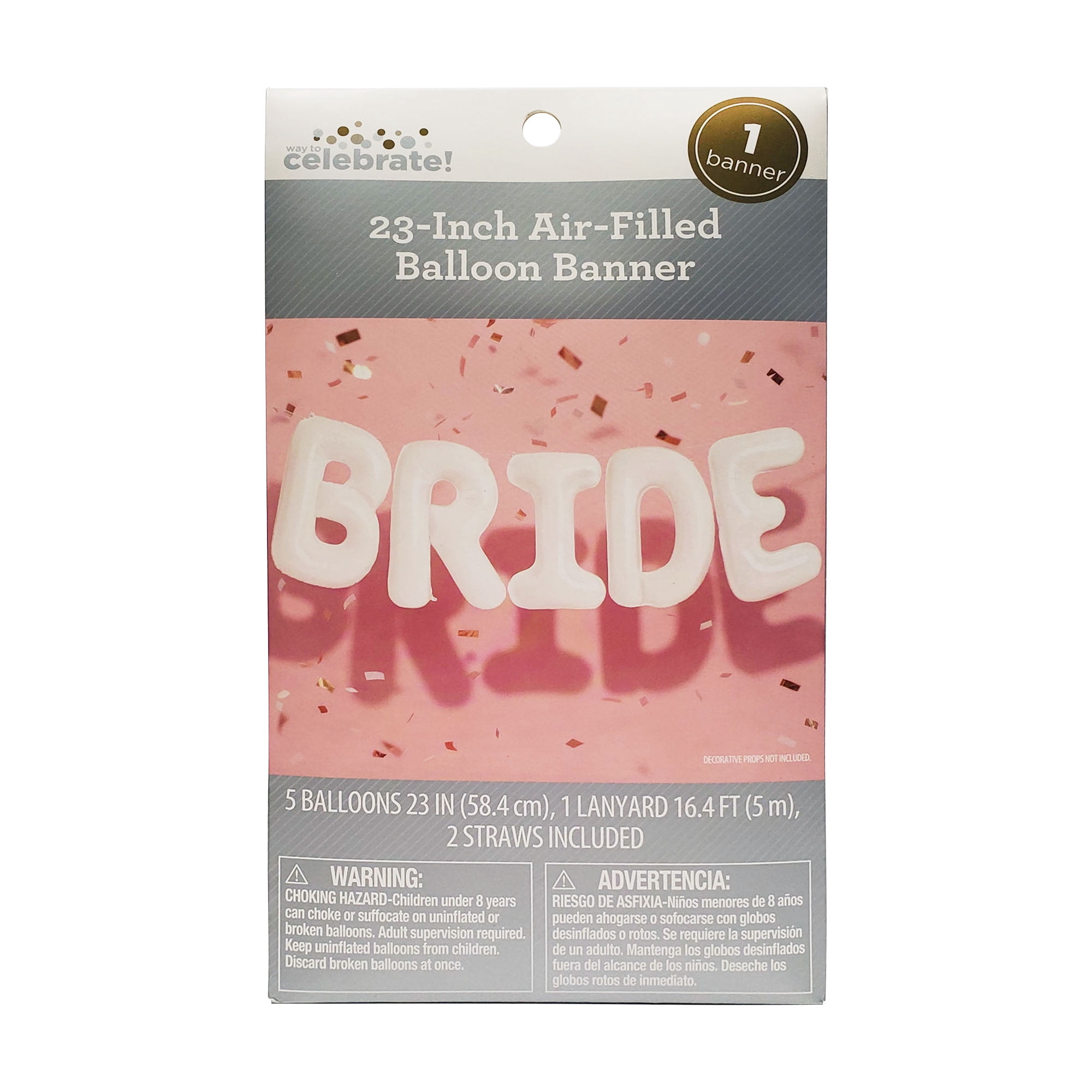 23IN "BRIDE" Balloon Banner, White, Wedding Decoration by Way to Celebrate