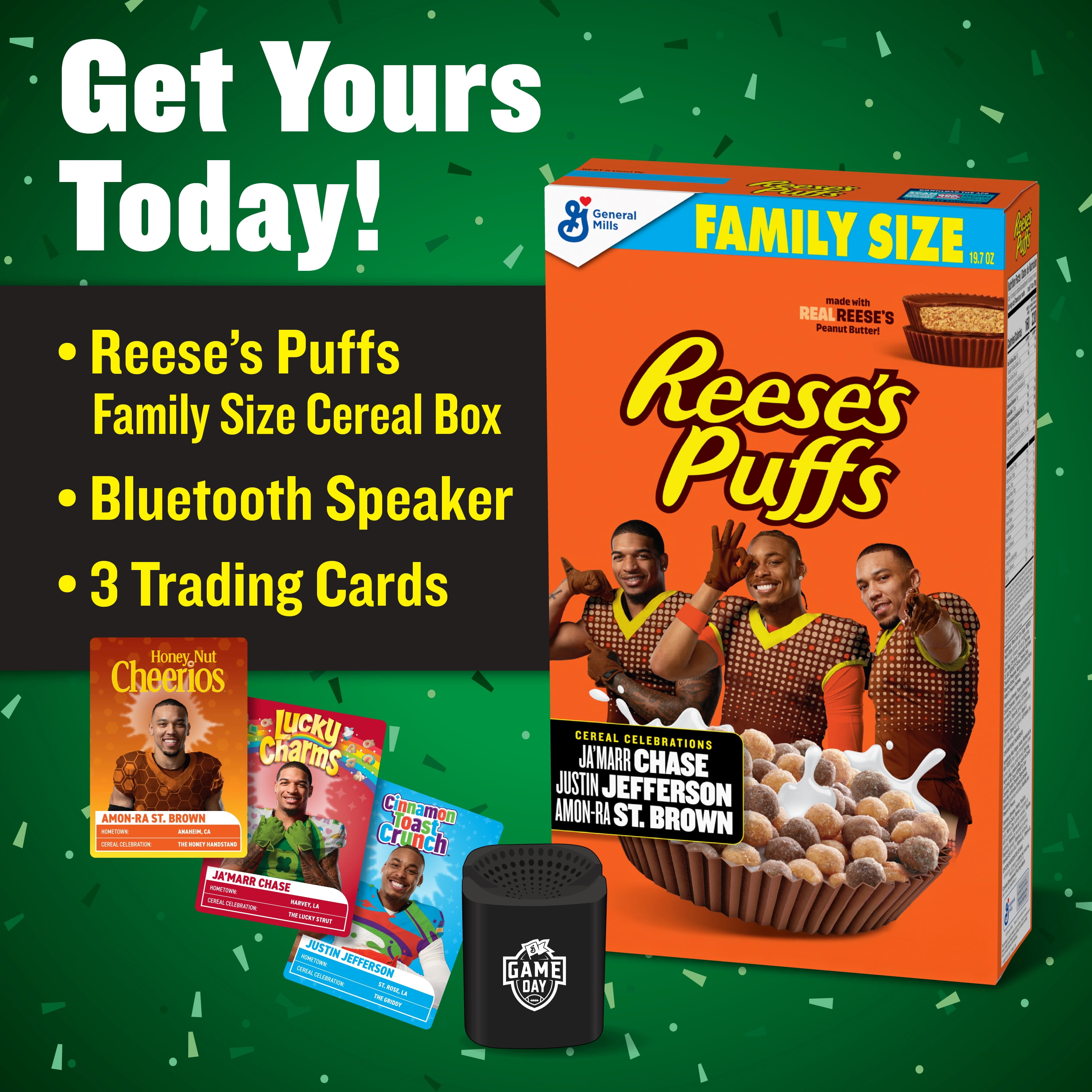 REESE'S PUFFS Cereal, Trading Cards, and Speaker Bundle, Walmart Exclusive, 2.67 lbs