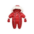thumbnail image 1 of xiaxaixu Winter Hooded Romper, Solid Color Jumpsuit with Foot Covers  Gloves, 1 of 4