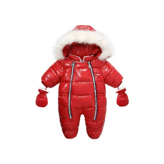 Sedceaty Infant Winter Hooded Romper, Baby Solid Color Jumpsuit with Foot Covers Gloves