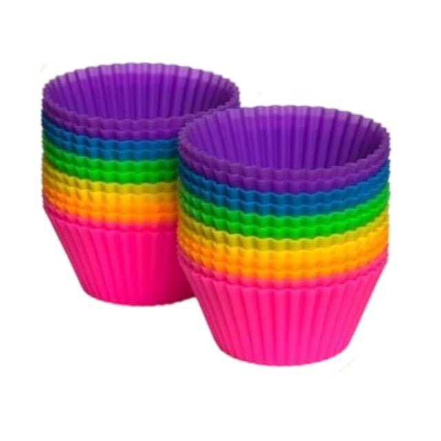 Paquete de 24 moldes de silicona antiadherentes para cupcakes, pasteles, gelatinas y muffins.