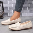thumbnail image 5 of Women's Classic Comfort Leather Loafers Casual Slip-On Walking Flats Driving Boat Shoes Round Toe Lightweight Low Top Non Slip Cute Business Work Office Dress Shoes White 7, 5 of 5