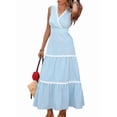 thumbnail image 2 of Women Summer Flutter Sleeveless Smocked Midi Dress Casual High Waist Tiered Flowy Dresses Blue S, 2 of 10