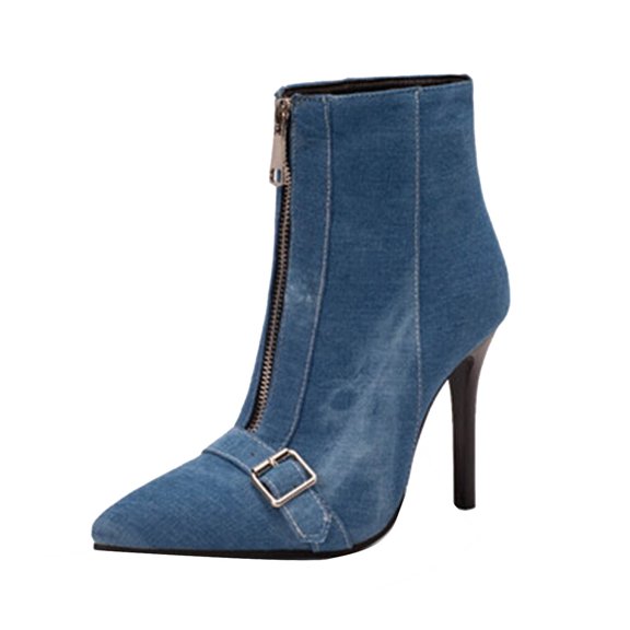QQAMB Womens Kitten Heel Ankle Boots Pointed Toe Buckle Side Zipper Tassel Fall Winter Booties Shoes